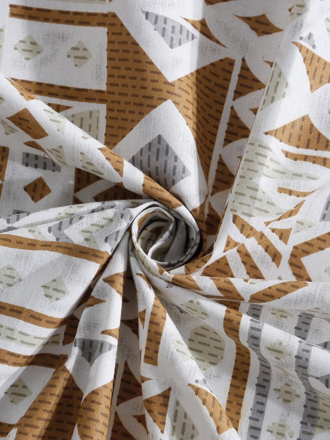 KLOTTHE White & Mustard Geometric Printed 400 TC Cotton King Bedsheet Set 2.70 m x 2.70 m
