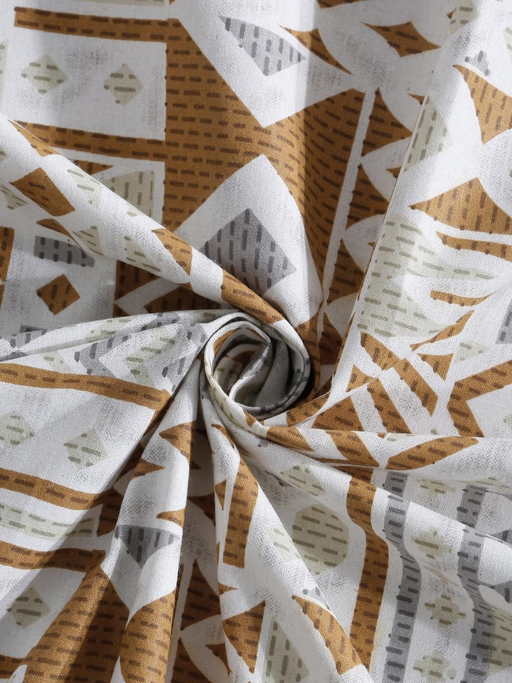 KLOTTHE White & Mustard Geometric Printed 400 TC Cotton Set Cadar King 2.70 m x 2.70 m