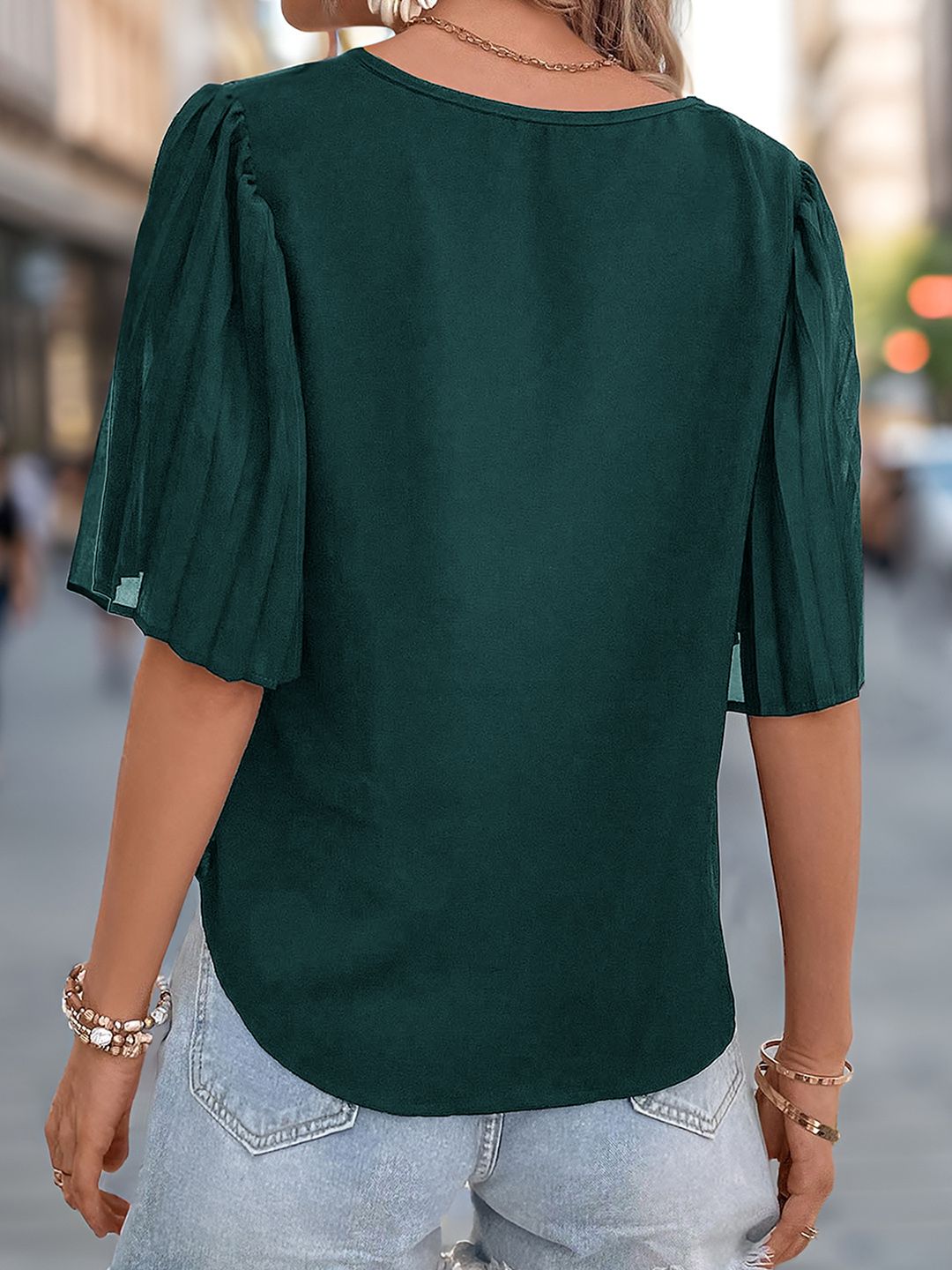 DressBerry Accordion Pleated Flared Sleeve Top