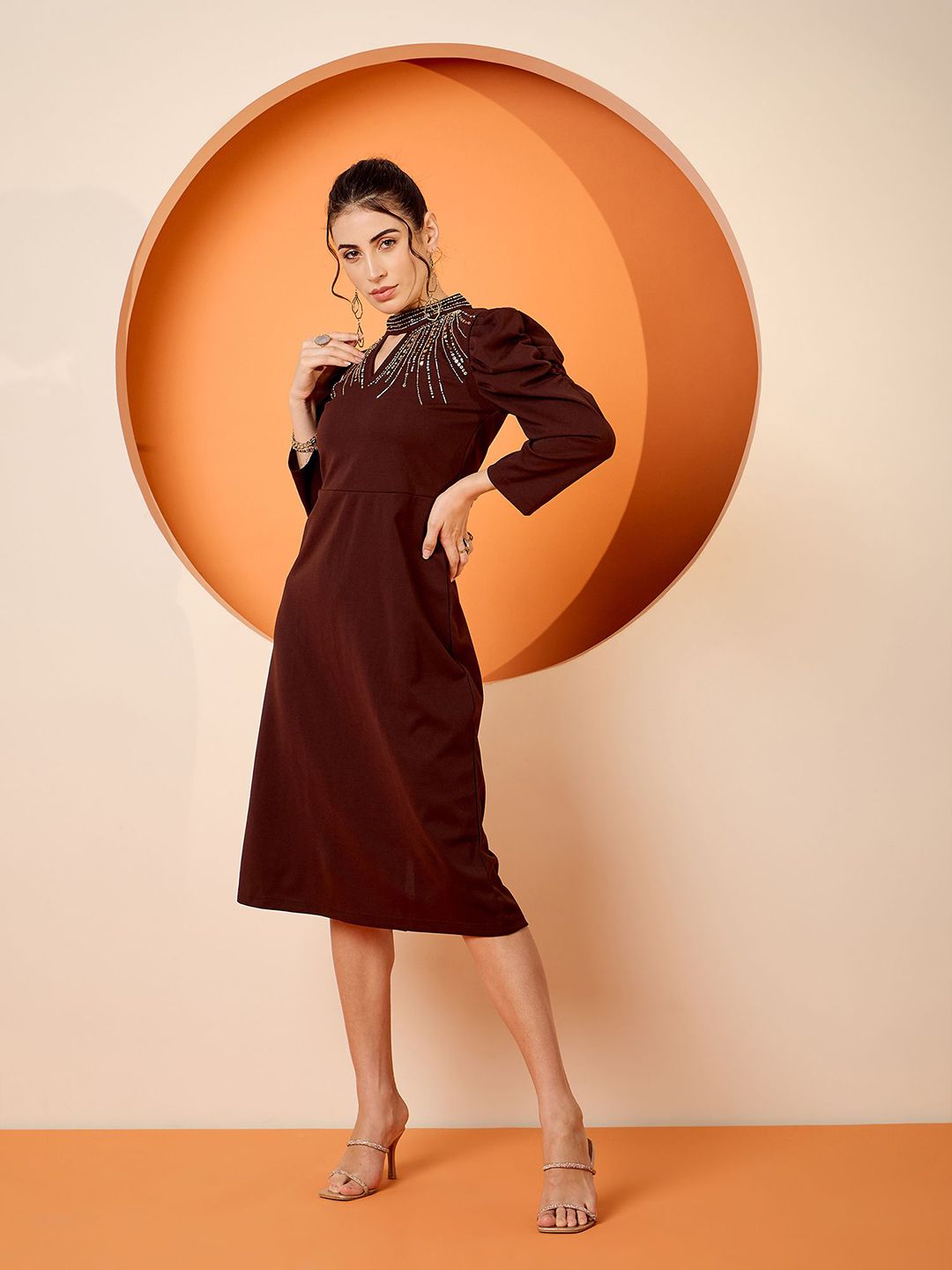 Antheaa Embellished Keyhole Neck A-Line Dress