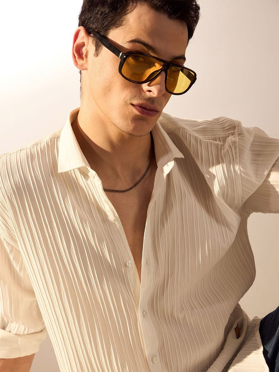 DENNISON Relaxed Fit Textured Self-Design Drop-Shoulder Sleeves Oversized Shirt