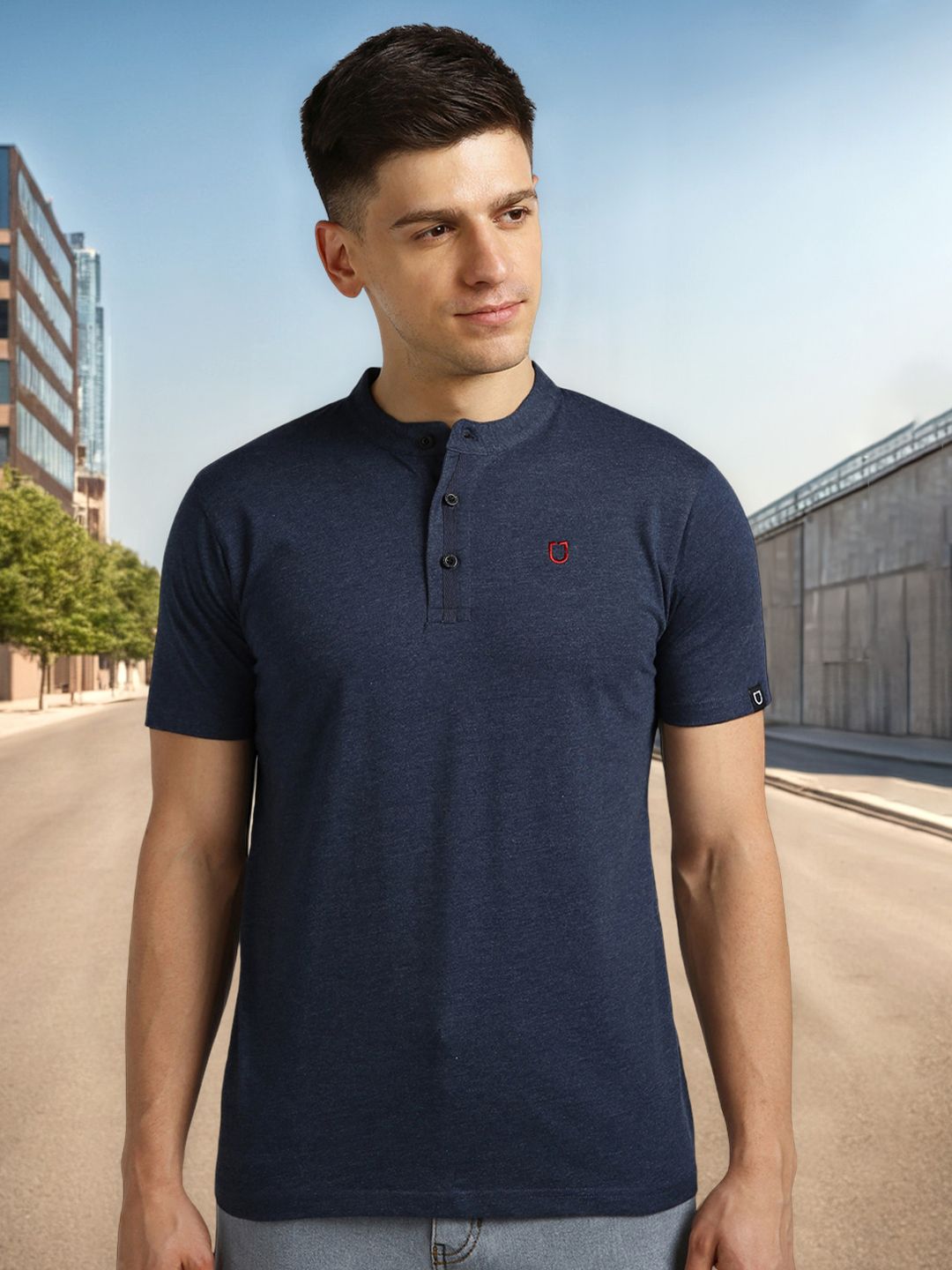 Urbano Fashion Mandarin Collar Cotton T-shirt