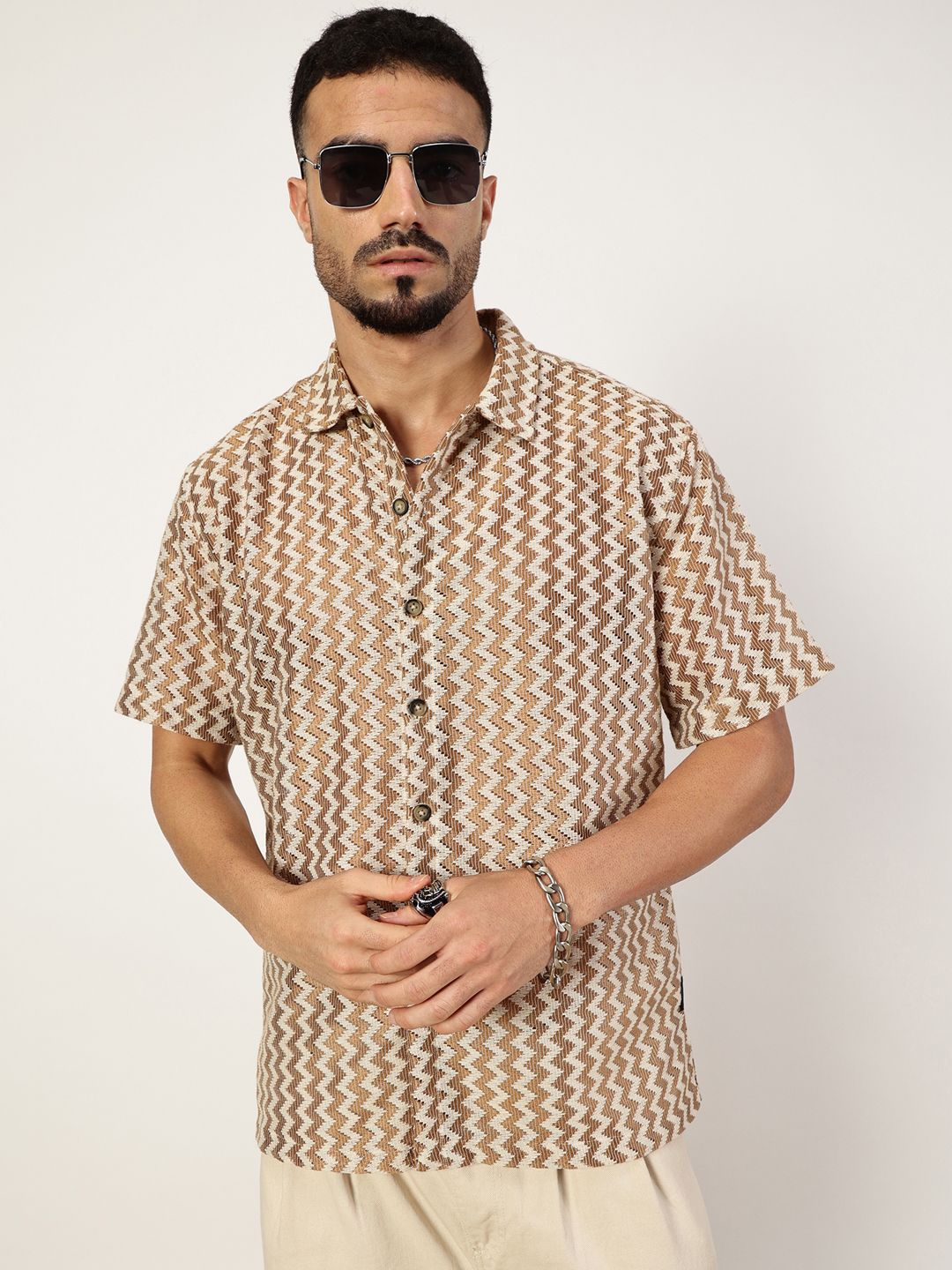 Thomas Scott Men Premium Spread Collar Vertical Striped Cotton Slim Fit Casual Shirt