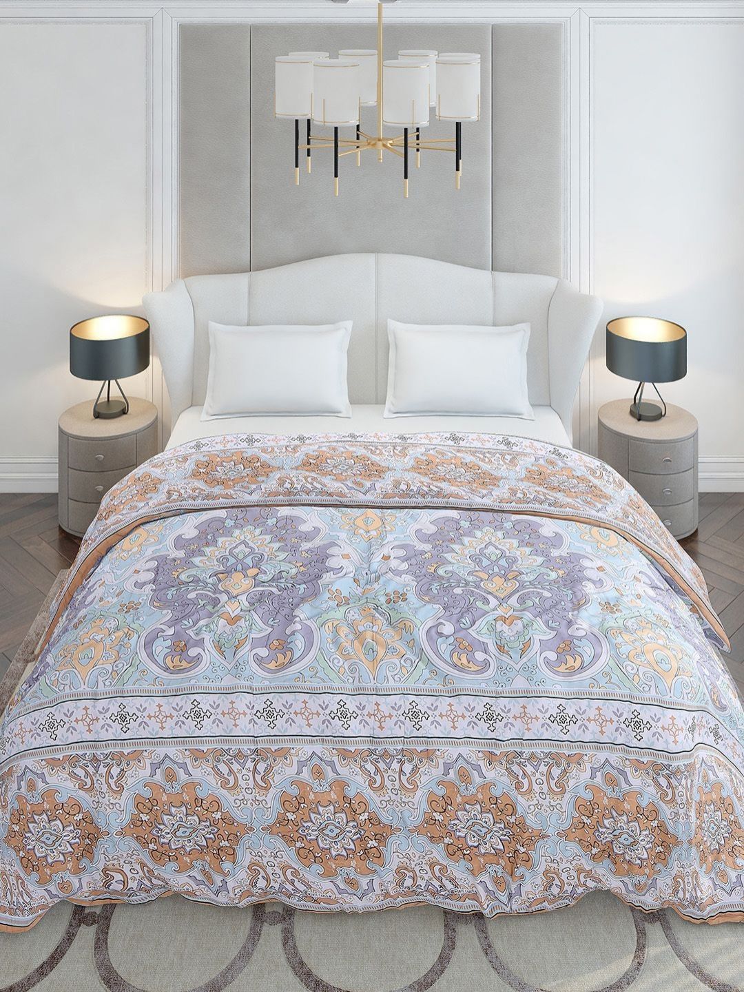 Monte Carlo Brown & White Ethnic Motifs Printed Mild Winter 210 GSM Double Bed Duvet