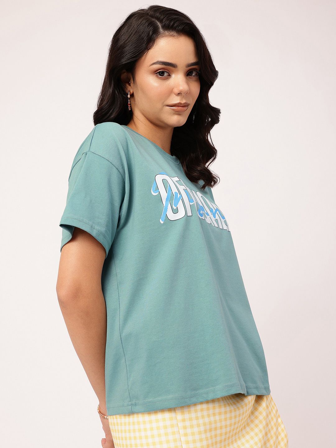 DressBerry Loose & Lively Drop-Shoulder Typo Printed Tee