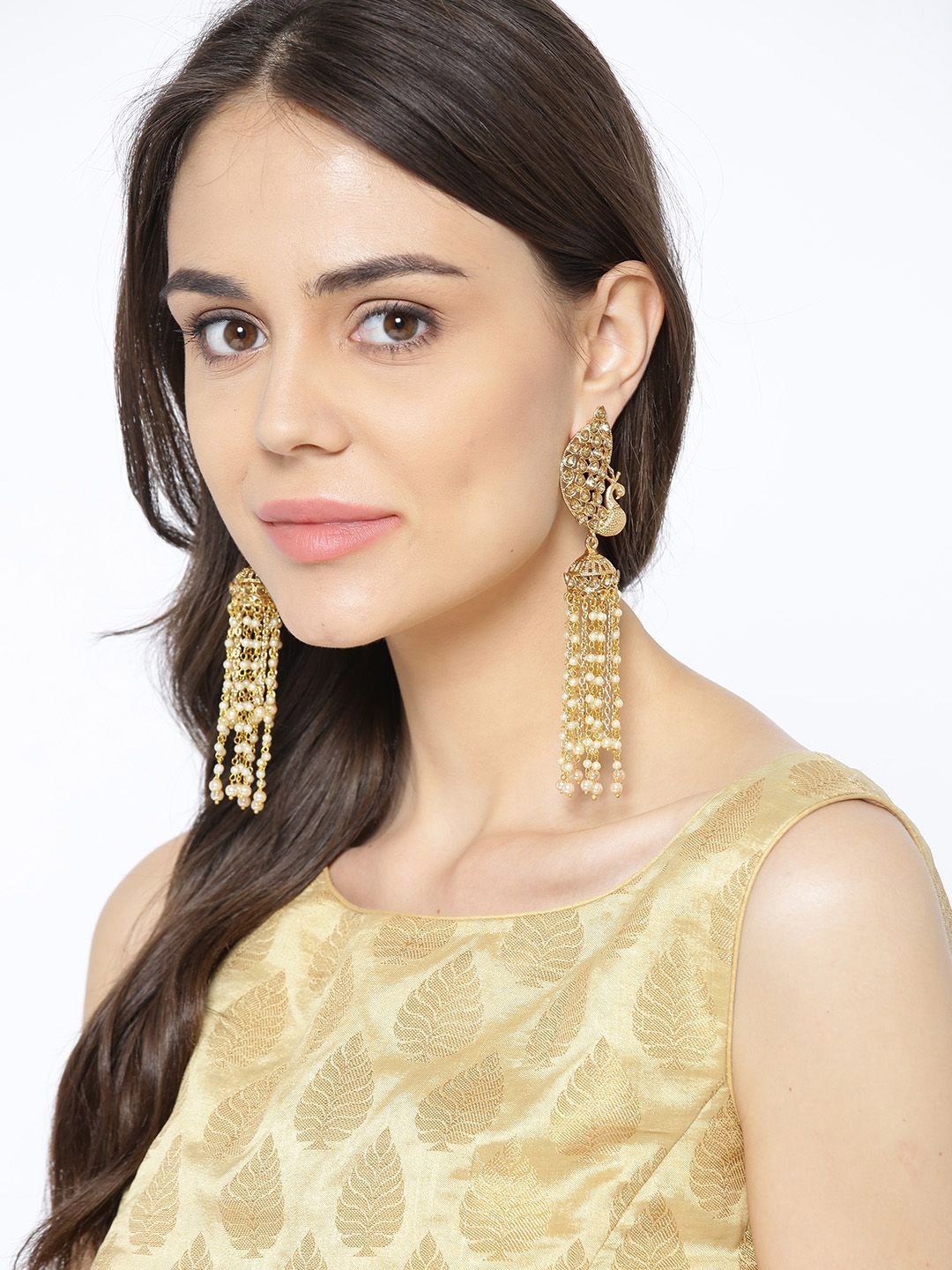 Anouk Gold Plated Cubic Zirconia Studded Dome Shaped Jhumkas
