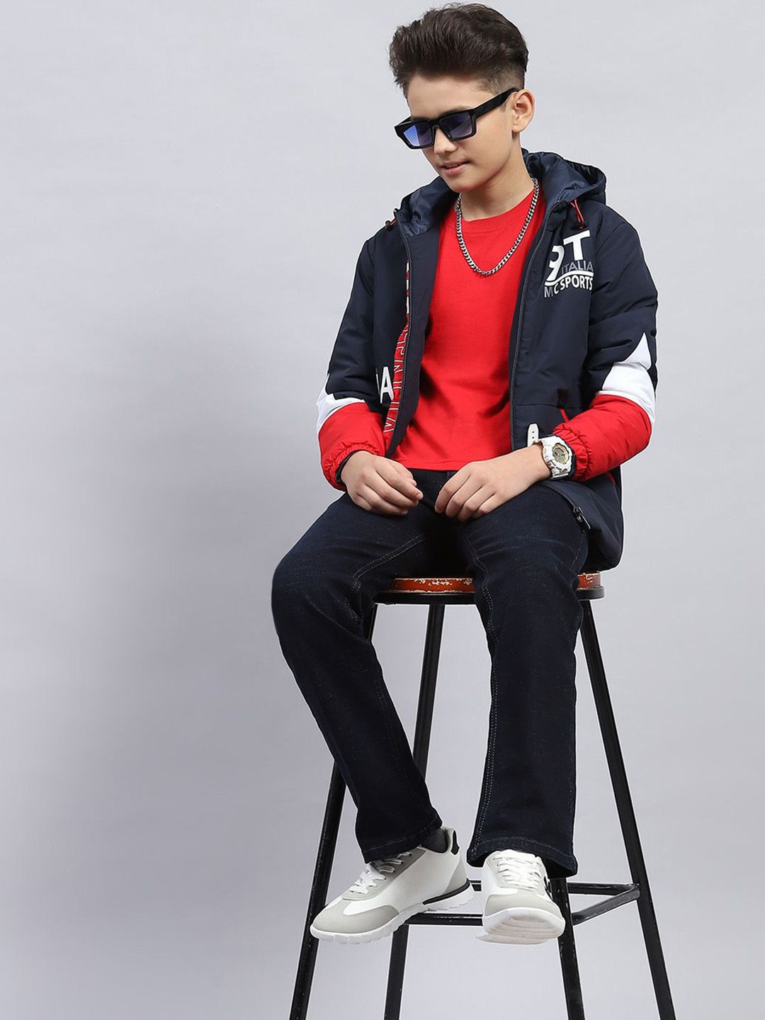 Monte Carlo Boys Hooded Typography Printed Casual Sporty Jacket