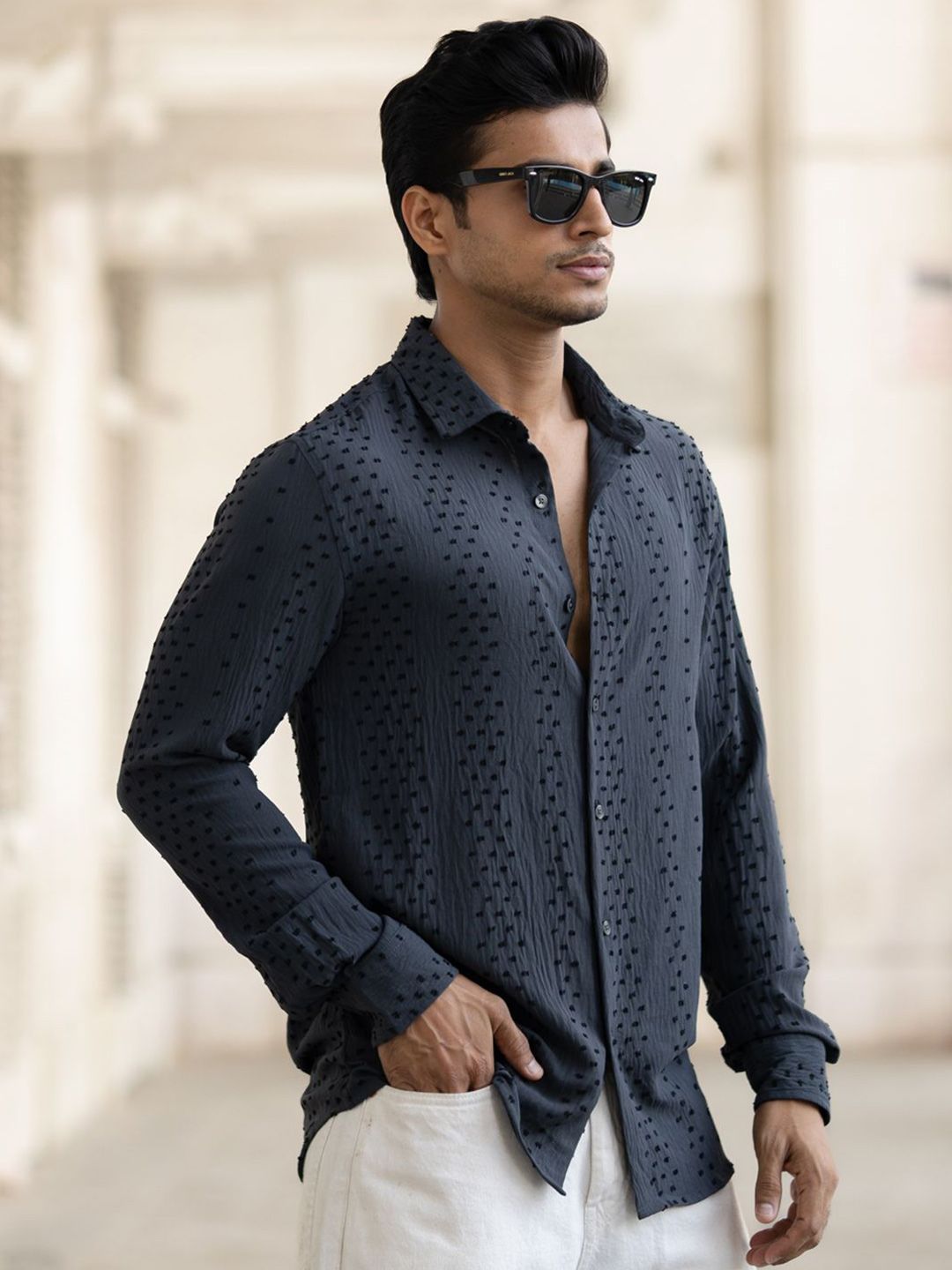 Powerlook Men Spread Collar Textured Casual Shirt