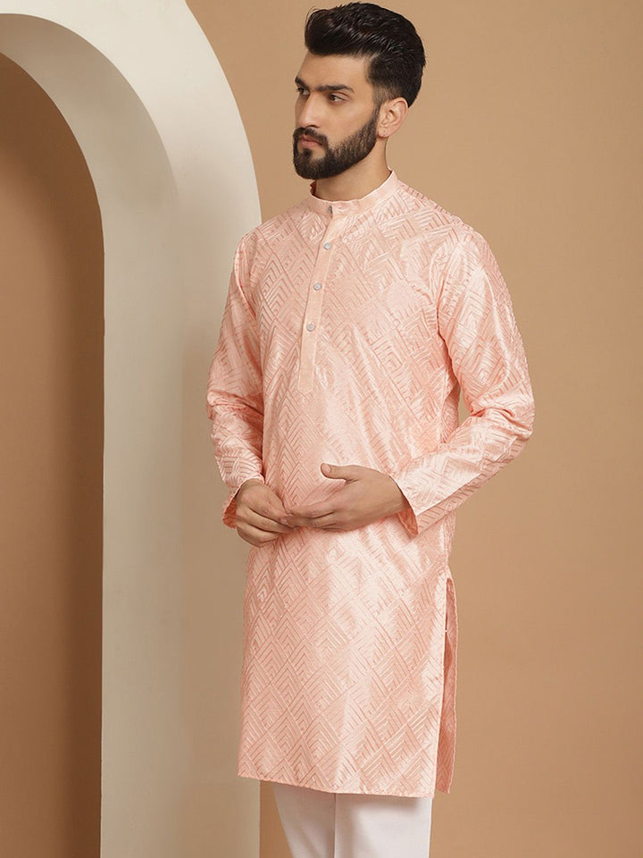 Anouk Men Pink Geometric Thread Work Kurta
