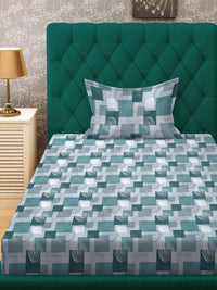 KLOTTHE Green Geometric Cotton Single Bedsheets