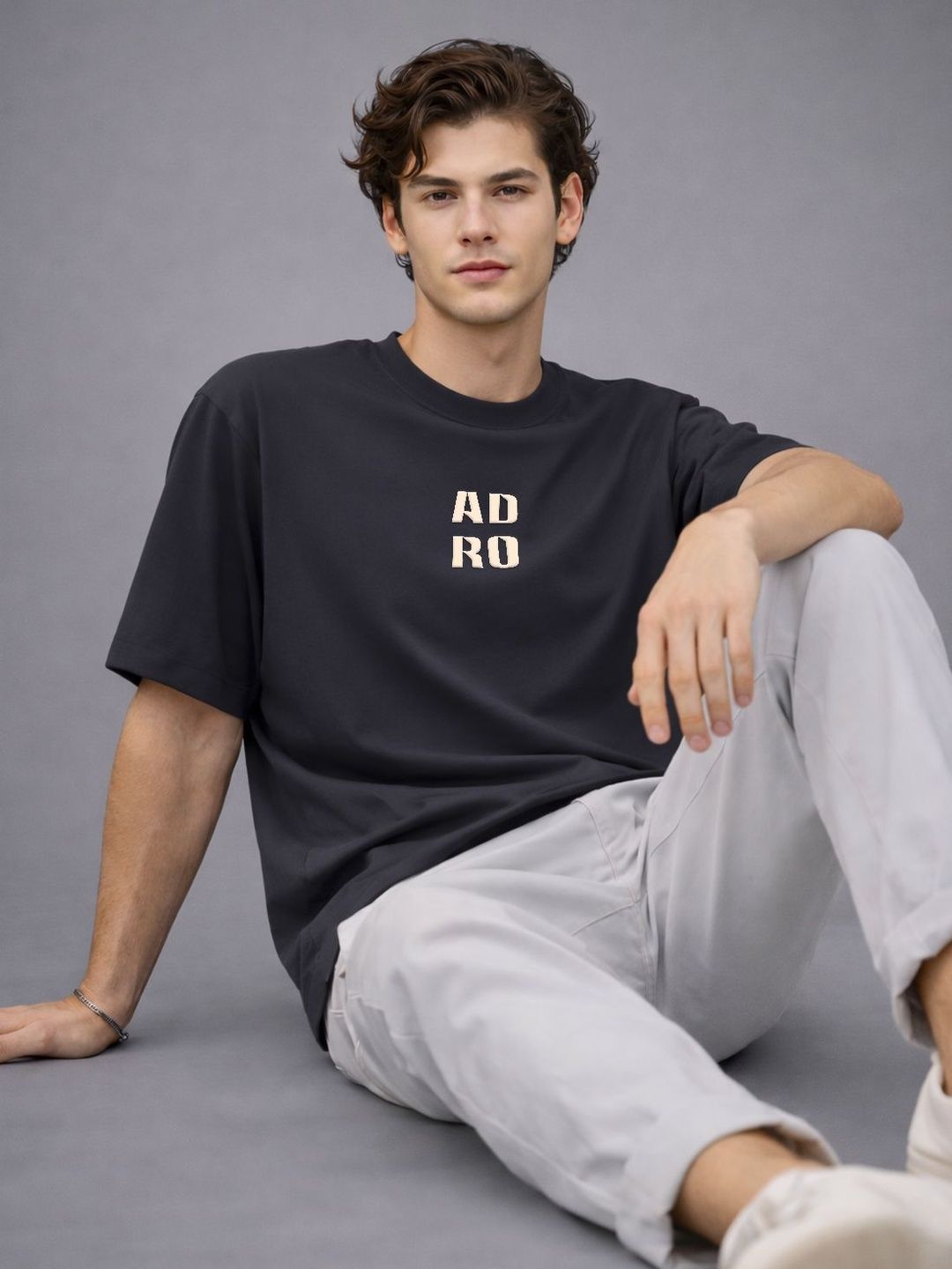 ADRO Graphic Printed Drop-Shoulder Sleeves Cotton T-shirt