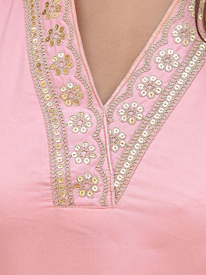 KALINI Floral Yoke Design Zari Gotta Patti Kurta with Trousers & Dupatta