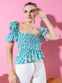 DressBerry Women Floral Printed Cinched Waist Top