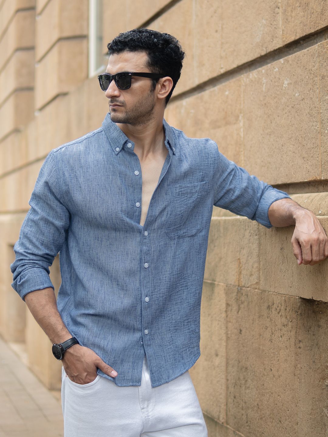 Powerlook Textured Button-Down Collar Shirt