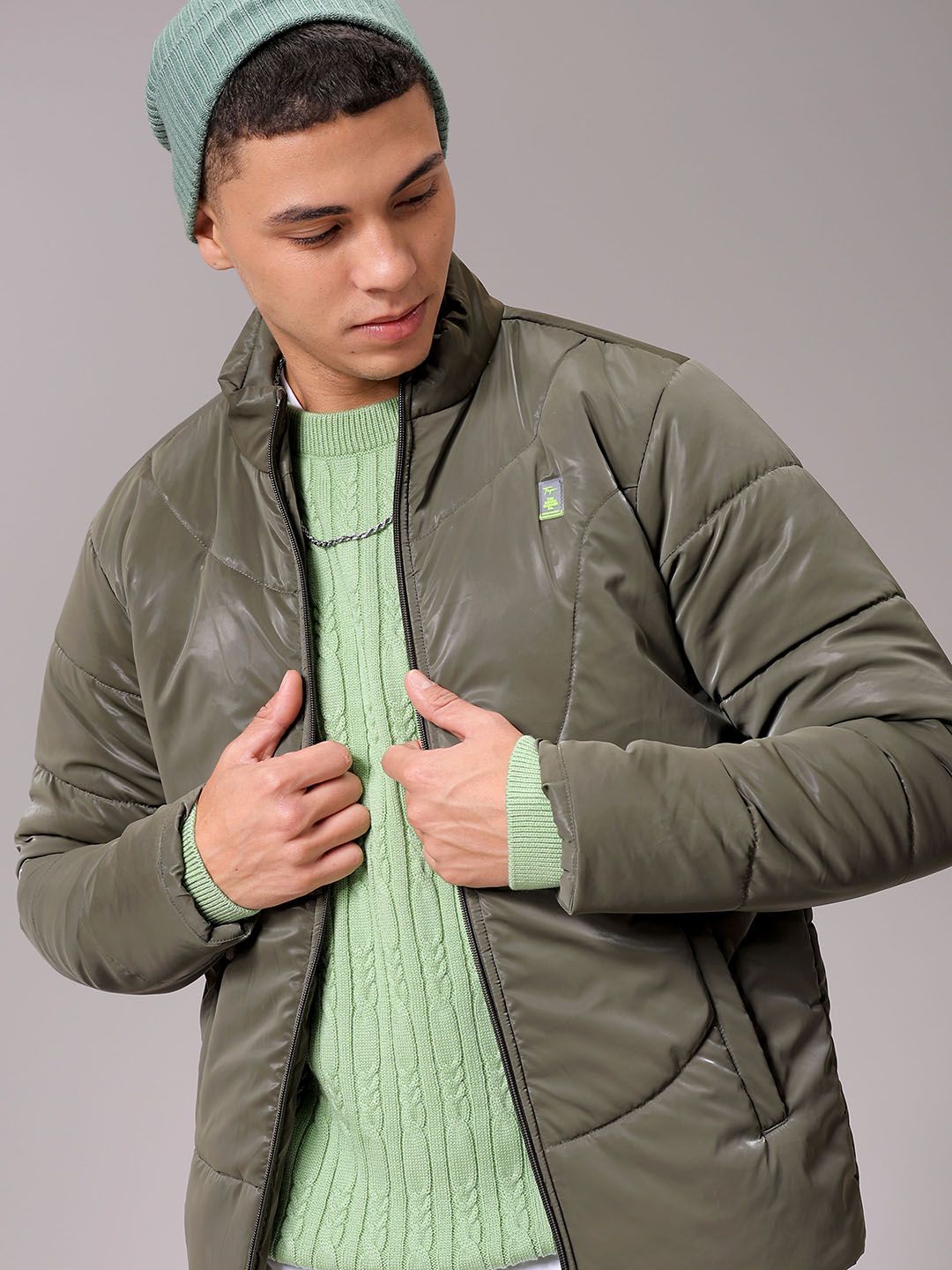 The Indian Garage Co Men High Neck Solid Puffer Jacket