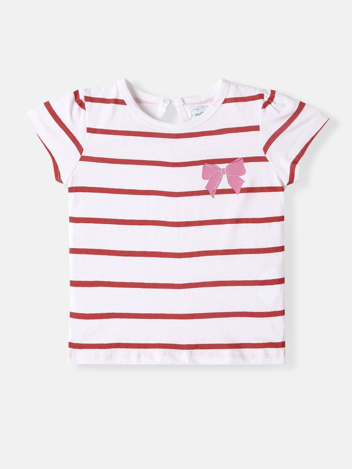 Nauti Nati Girls Pack Of 2 Bio Finish Striped Round Neck Cotton T-shirts