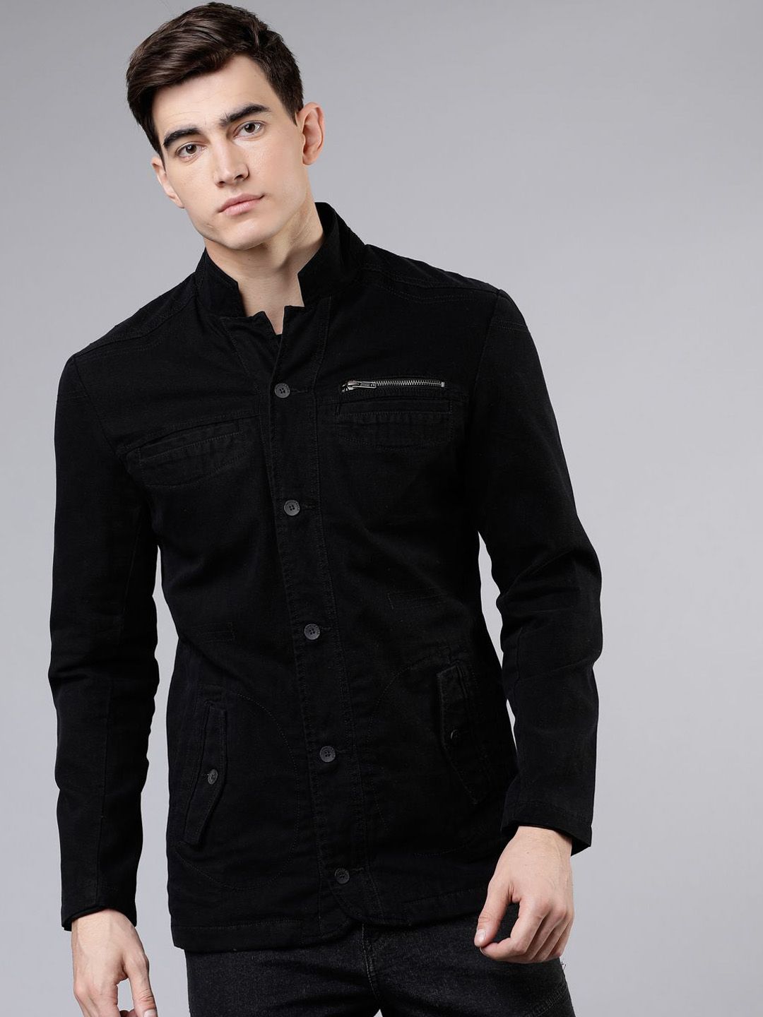 HIGHLANDER Men Cotton Open Front Jacket
