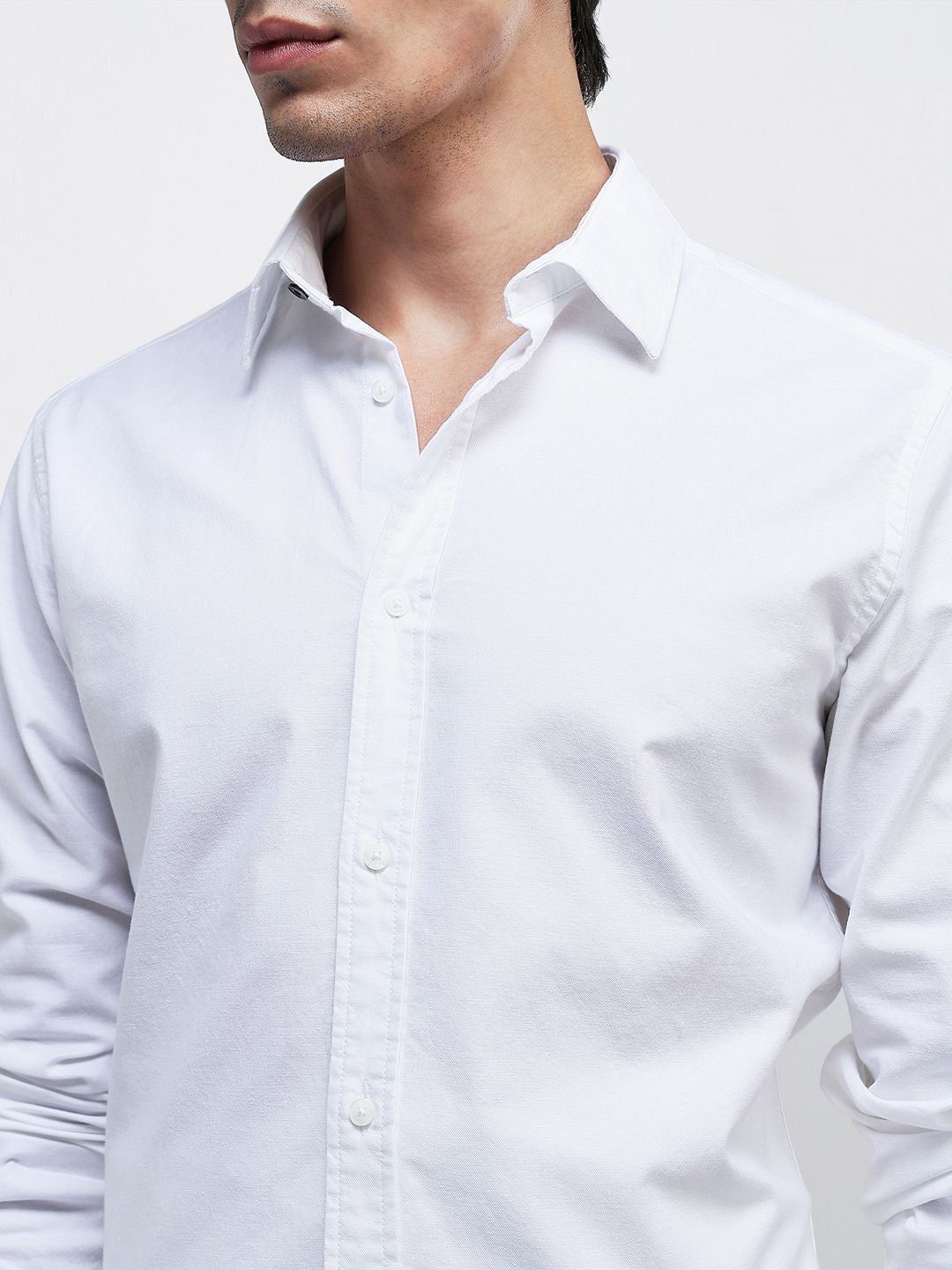 RARE RABBIT Men Comfort Spread Collar Solid Cotton Formal Shirt