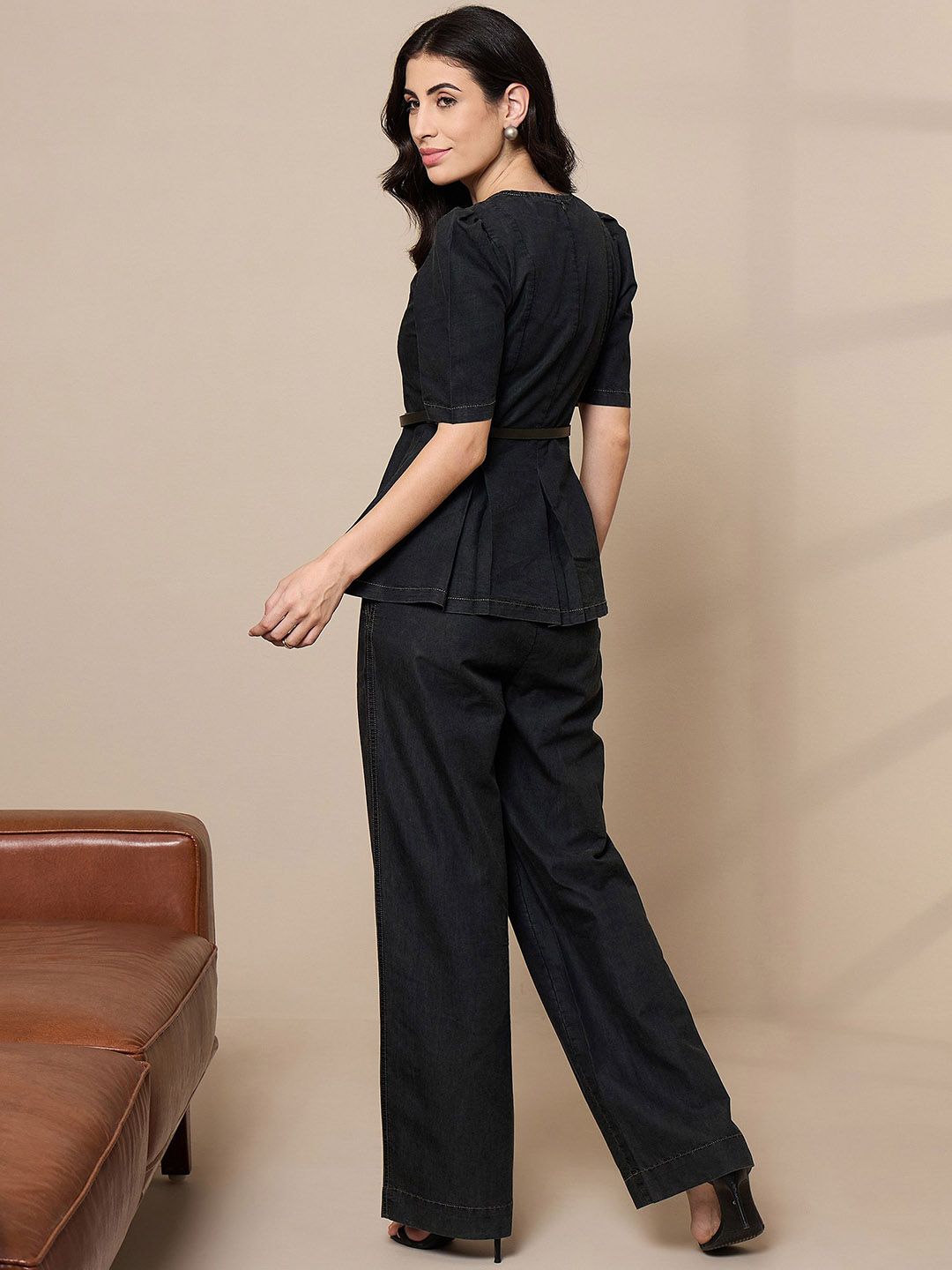 SASSAFRAS worklyf Pure Cotton Peplum Top With Straight Trouser