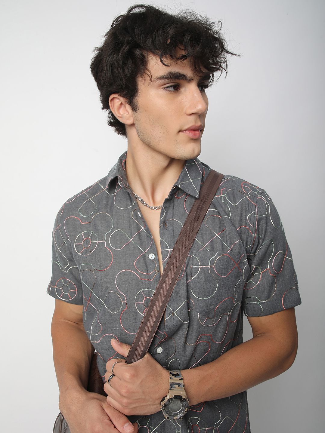 VASTRADO Men Classic Spread Collar Geometric Self Design Cotton Slim Fit Casual Shirt