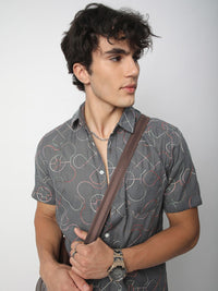 VASTRADO Men Classic Spread Collar Geometric Self Design Cotton Slim Fit Casual Shirt