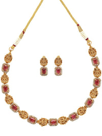 Karatcart Gold Plated Stone Studded Laxmi Mata Kalung dan Anting -anting