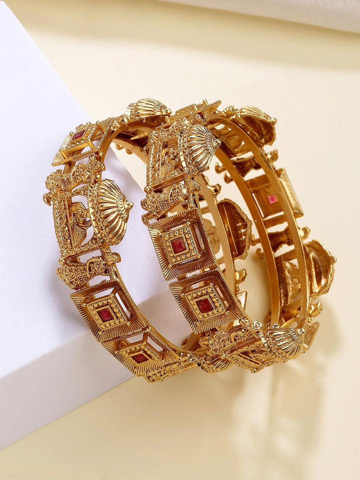 KARATCART Set Of 2 Gold-Plated Kundan-Studded Bangles