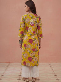 House of Chikankari Women Floral Printed Thread Work Floral Kurta