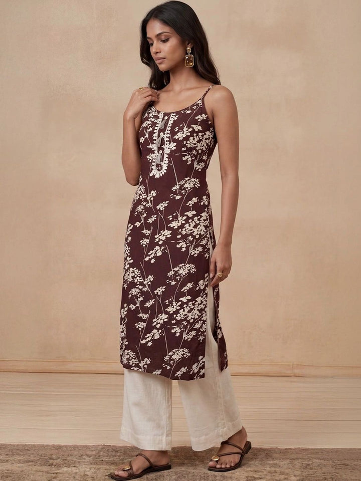 Rumah Chikankari Wanita Floral Printed Chikankari Kurta