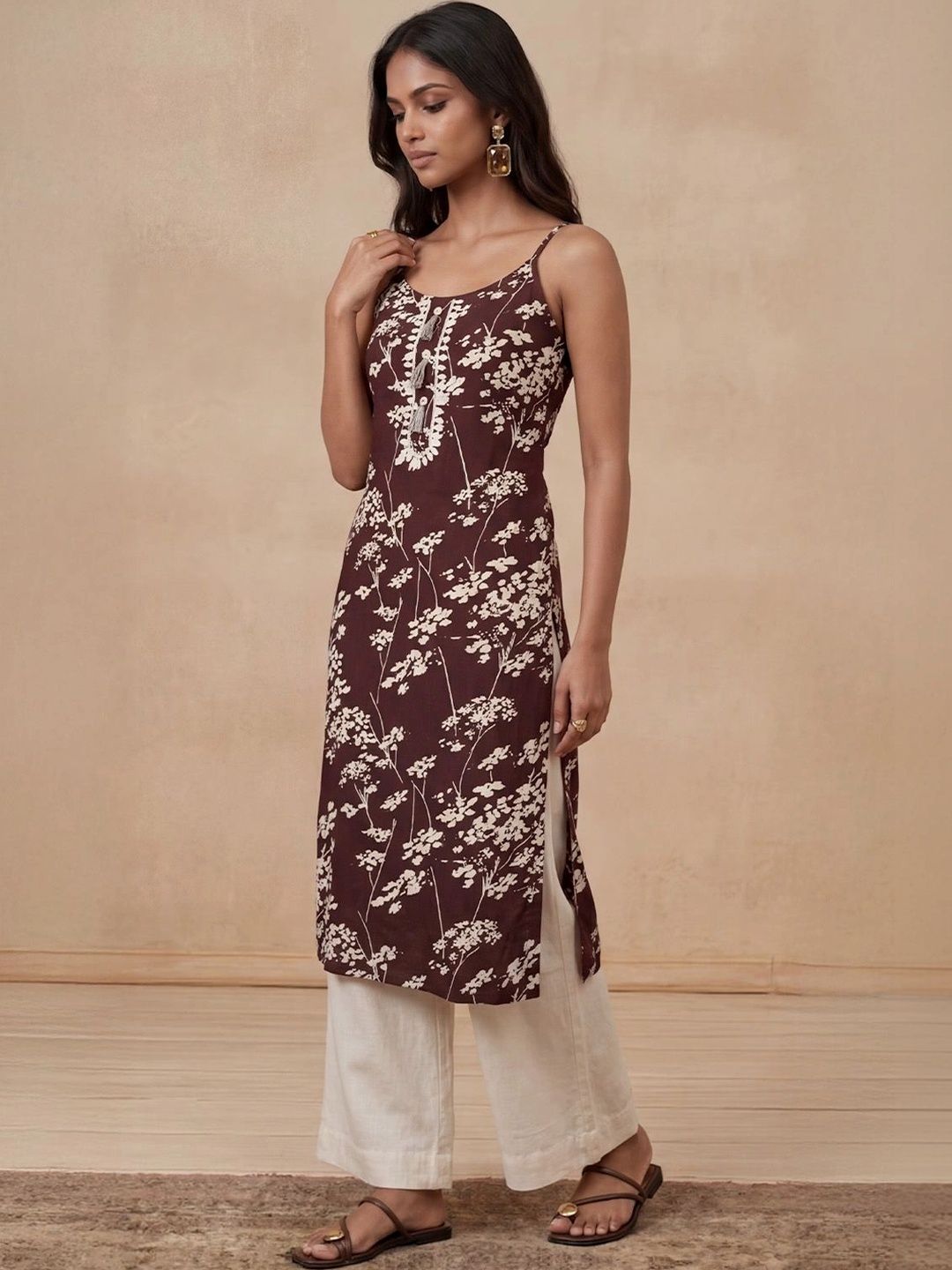 Rumah Chikankari Wanita Floral Printed Chikankari Kurta