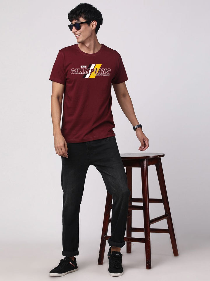 ADRO Men Typography Printed Pure Cotton Pure Round Neck T-shirt