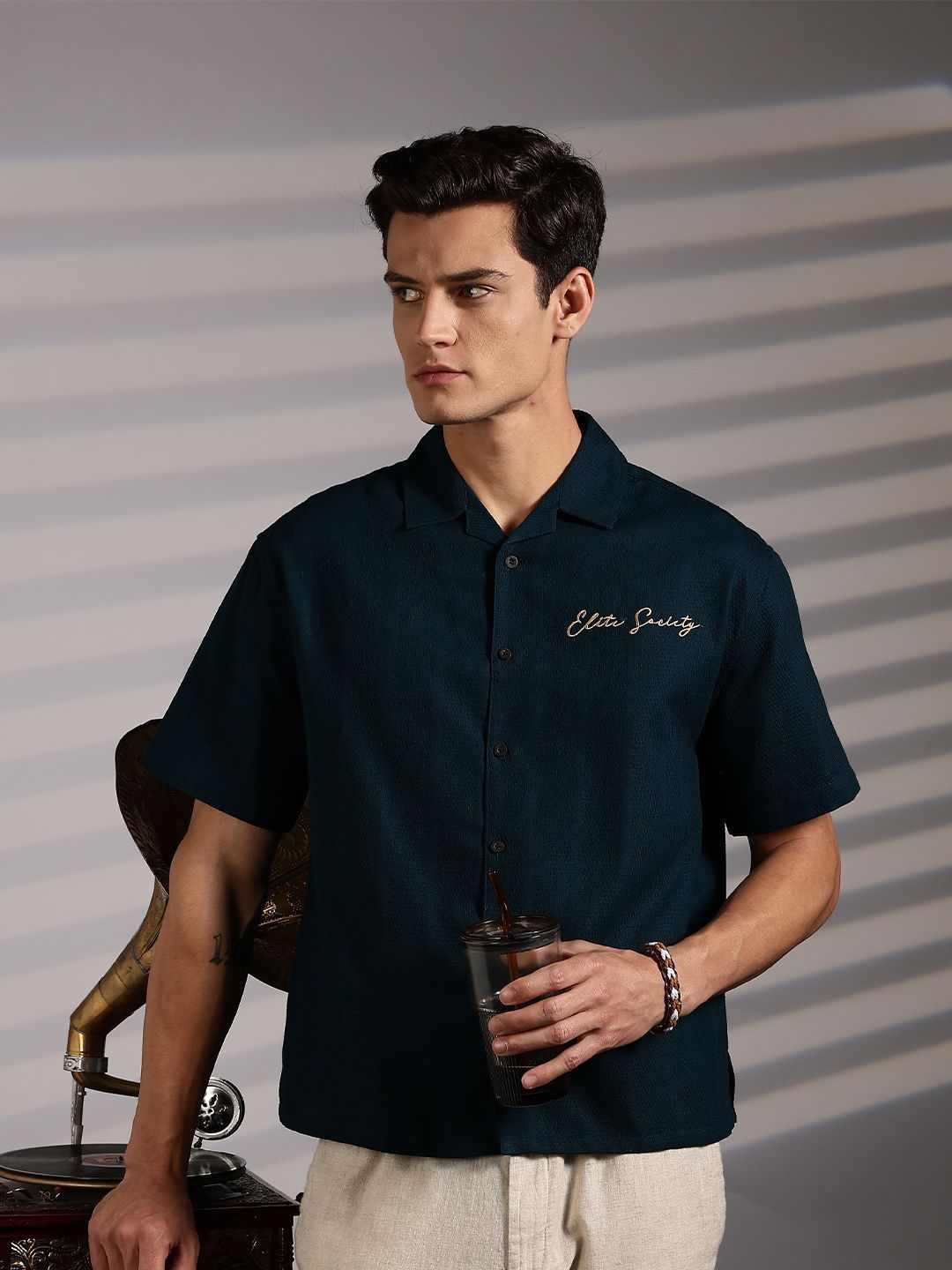 Eszett Elite Society Overized Boxy Fit Cuban Collar Cotton Shirt