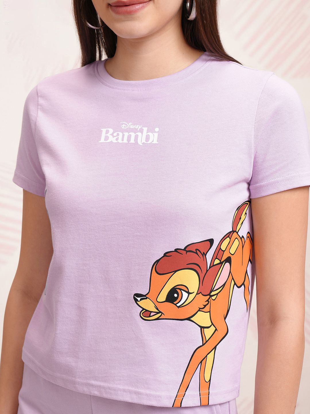 Tokyo Talkies Lavender Disney Bambi Printed Pure Cotton T Shirt With Trouser