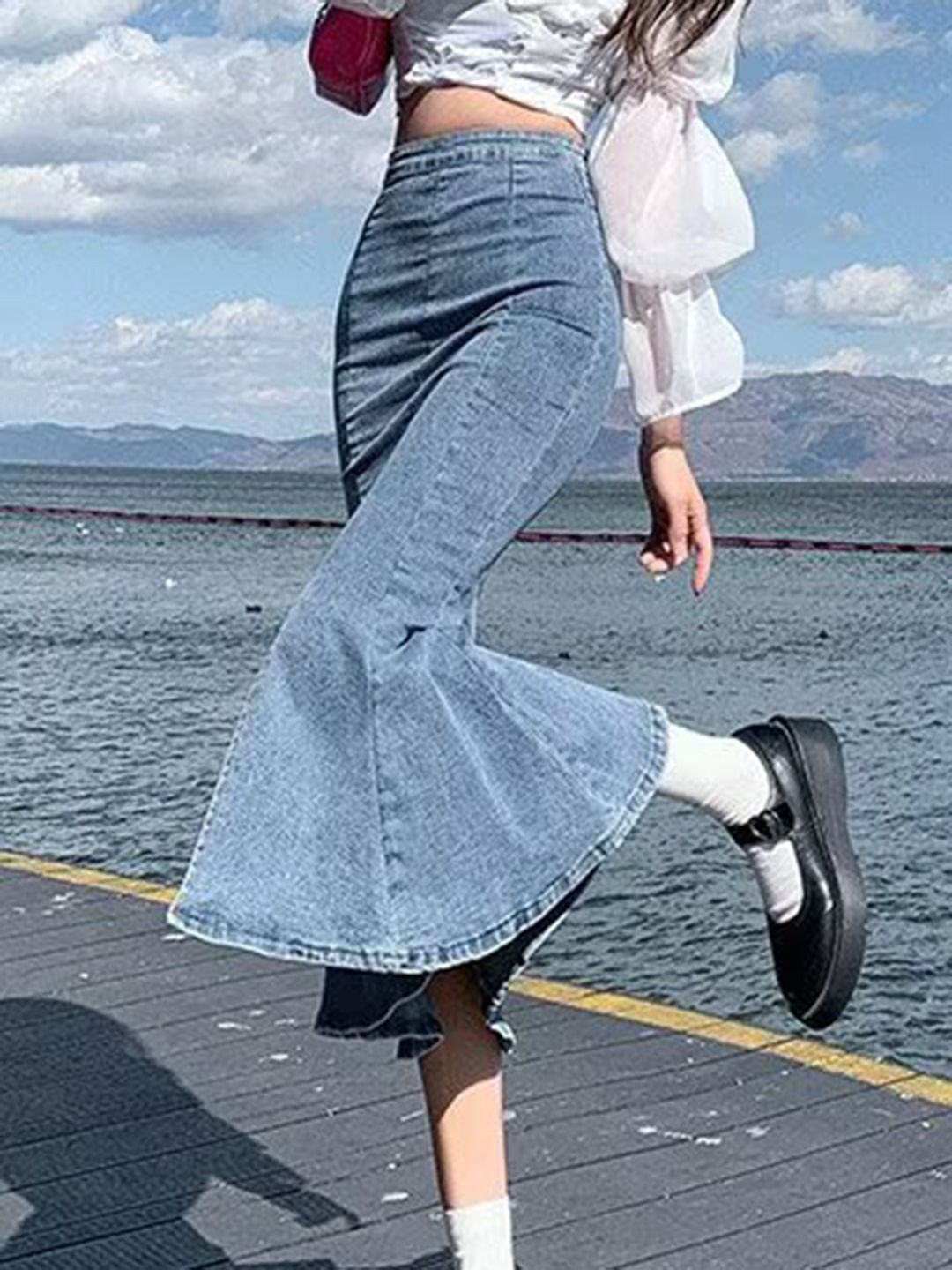 DressBerry Front Slit Straight Midi Skirt