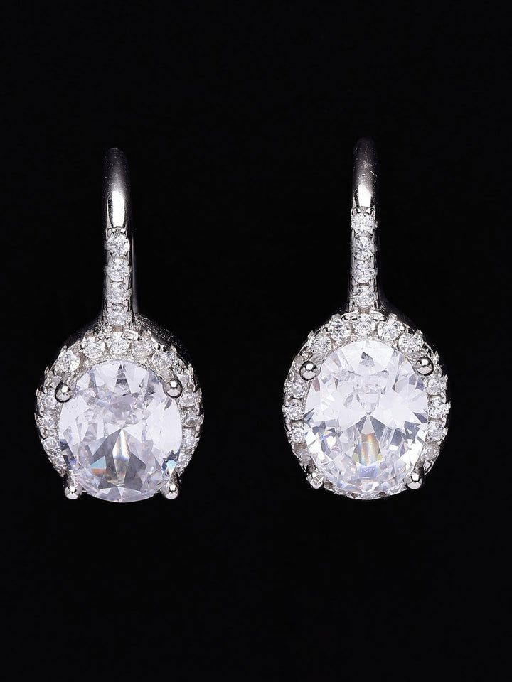 PANASH 925 Sterling Silver Bersalut Rhodium Anting-anting Bertampal CZ Solitaire