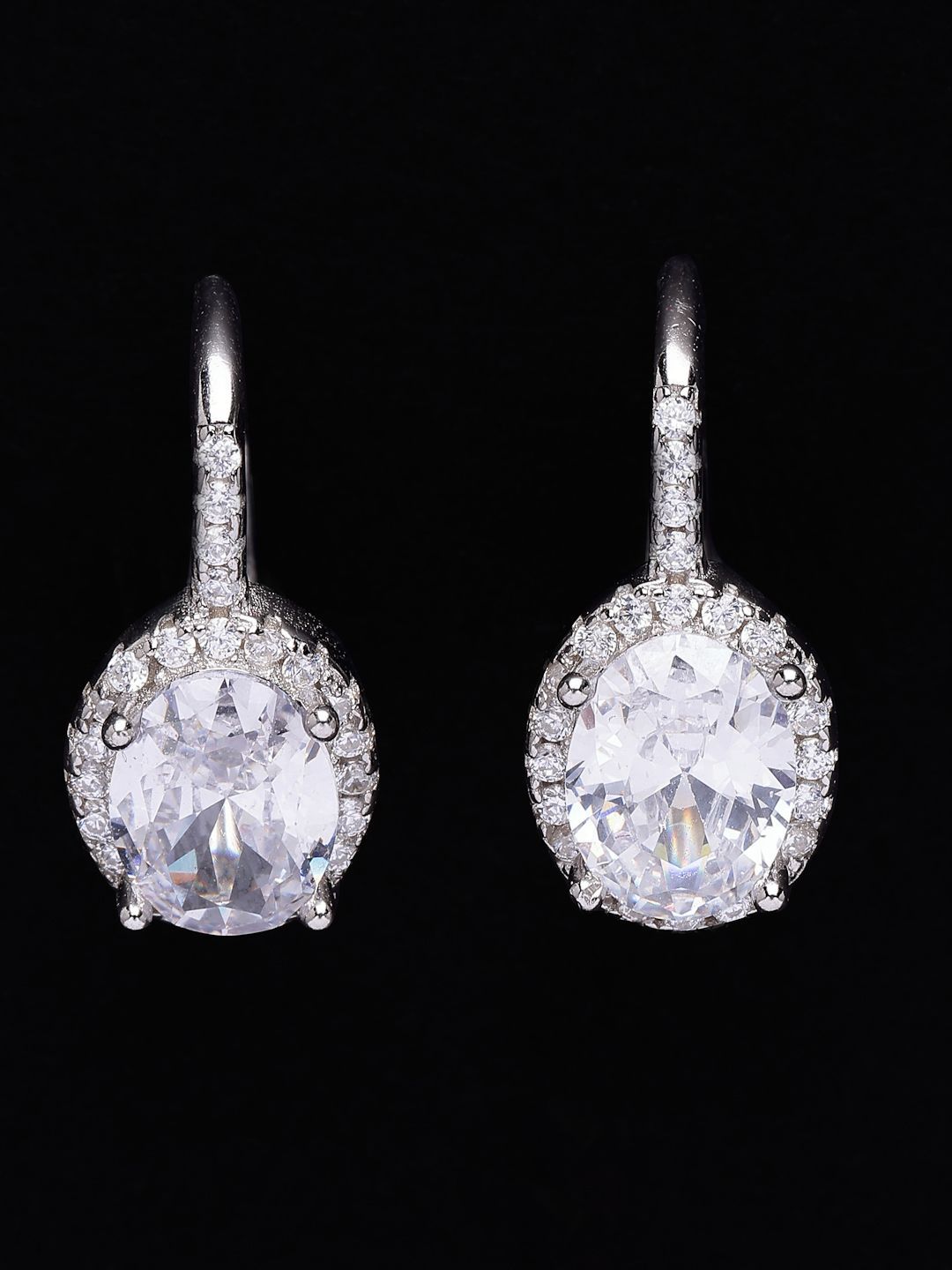PANASH 925 Sterling Silver Bersalut Rhodium Anting-anting Bertampal CZ Solitaire
