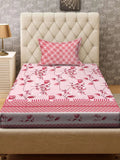 Myntra Elegant Homes Merah & Putih Bunga 300 TC Cadar Tempat Tidur Single dengan 1 Sarung Bantal