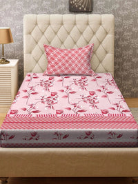 Myntra Elegant Homes Merah & Putih Bunga 300 TC Cadar Tempat Tidur Single dengan 1 Sarung Bantal