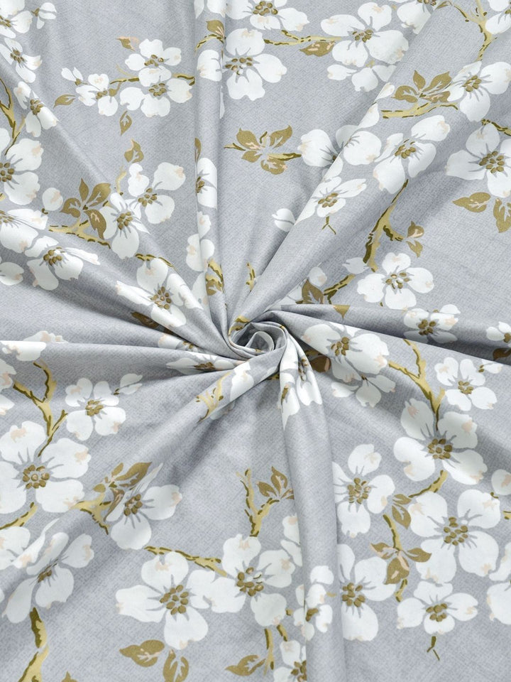 KLOTTHE Grey Floral Polycotton 300 TC Single Cadar Halus dengan Sarung Bantal-89 x 59 inci