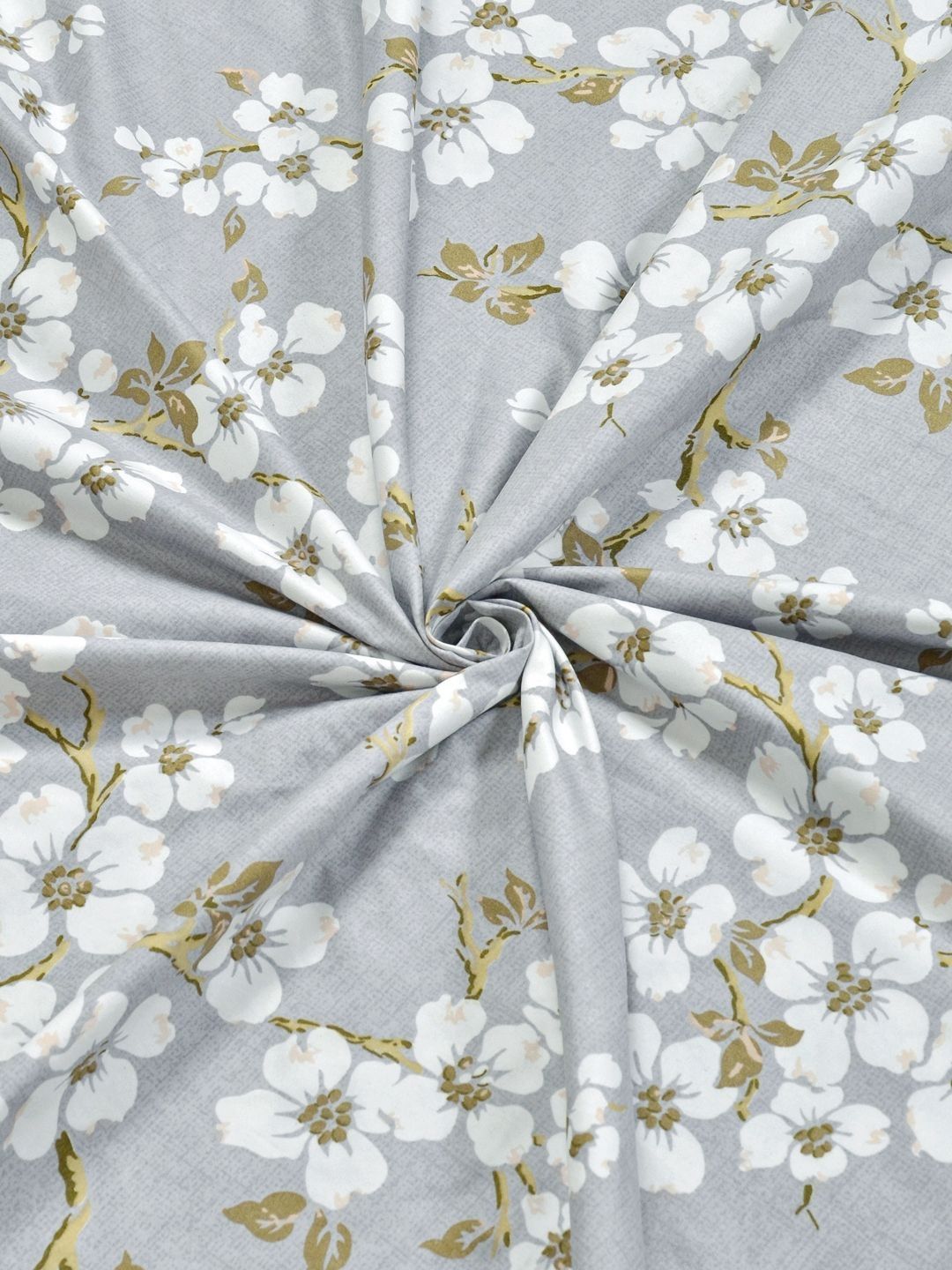 KLOTTHE Grey Floral Polycotton 300 TC Single Cadar Halus dengan Sarung Bantal-89 x 59 inci