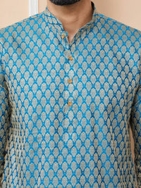 See Designs Ethnic Motifs Woven Design Mandarin Collar Silk Jacquard Straight Kurta