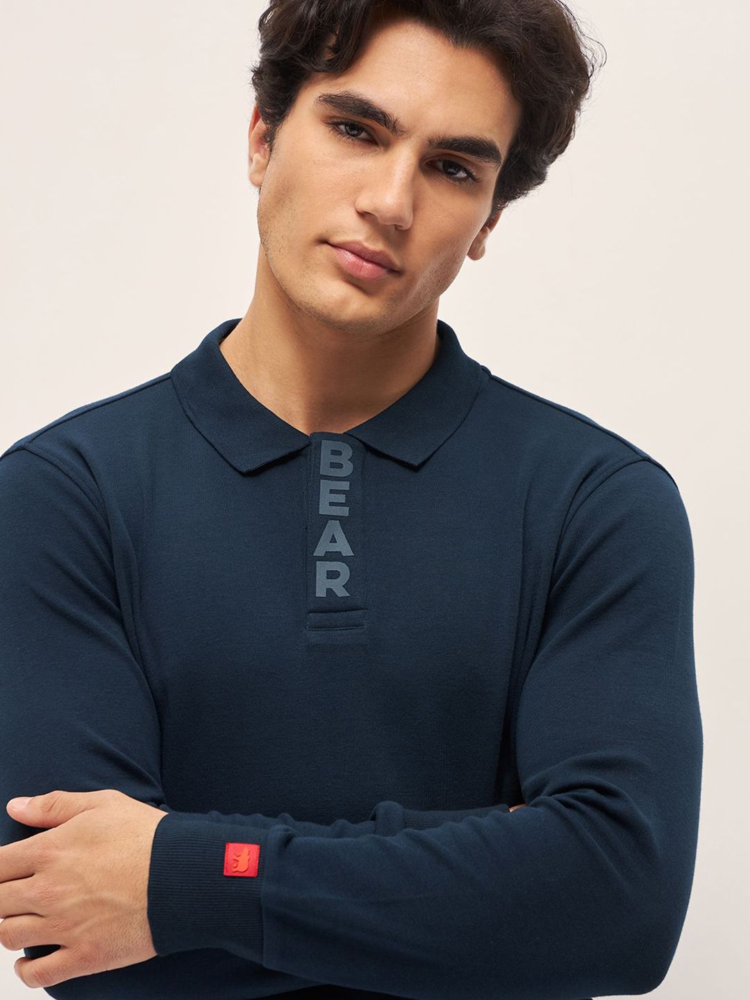 THE BEAR HOUSE Solid Polo Collar Pure Cotton Slim Fit T-shirt