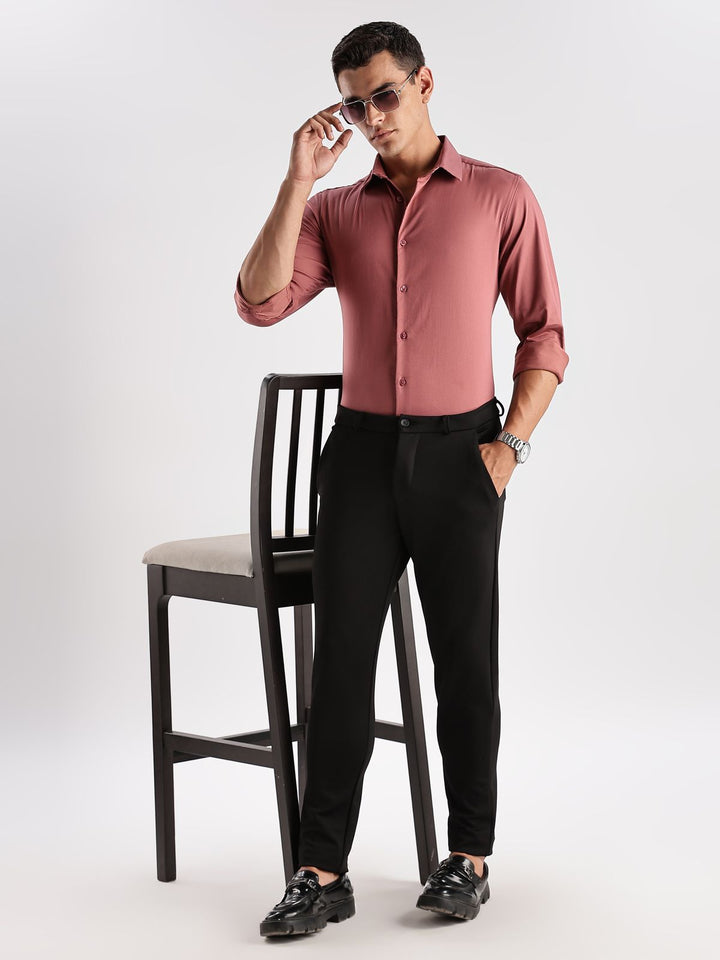 ADRO Men Slim Fit Solid Satin Casual Shirt