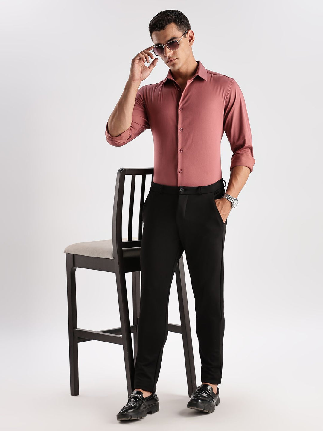 ADRO Men Slim Fit Solid Satin Casual Shirt