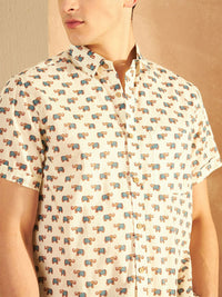 DENNISON Men Comfort Fit Animal Printed Spread Collar Cotton Casual Shirt