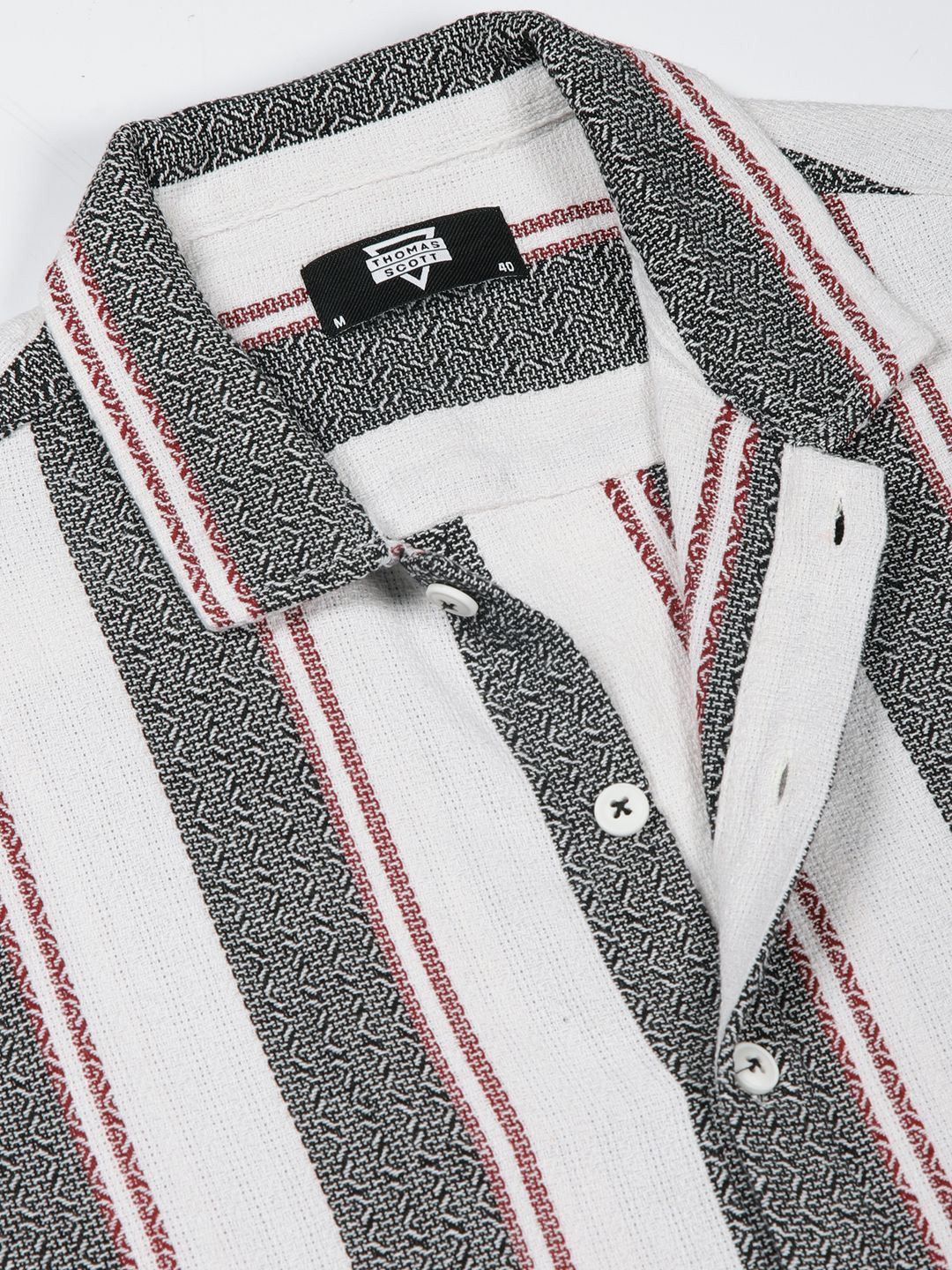 Thomas Scott Men Premium Spread Collar Vertical Striped Cotton Slim Fit Casual Shirt