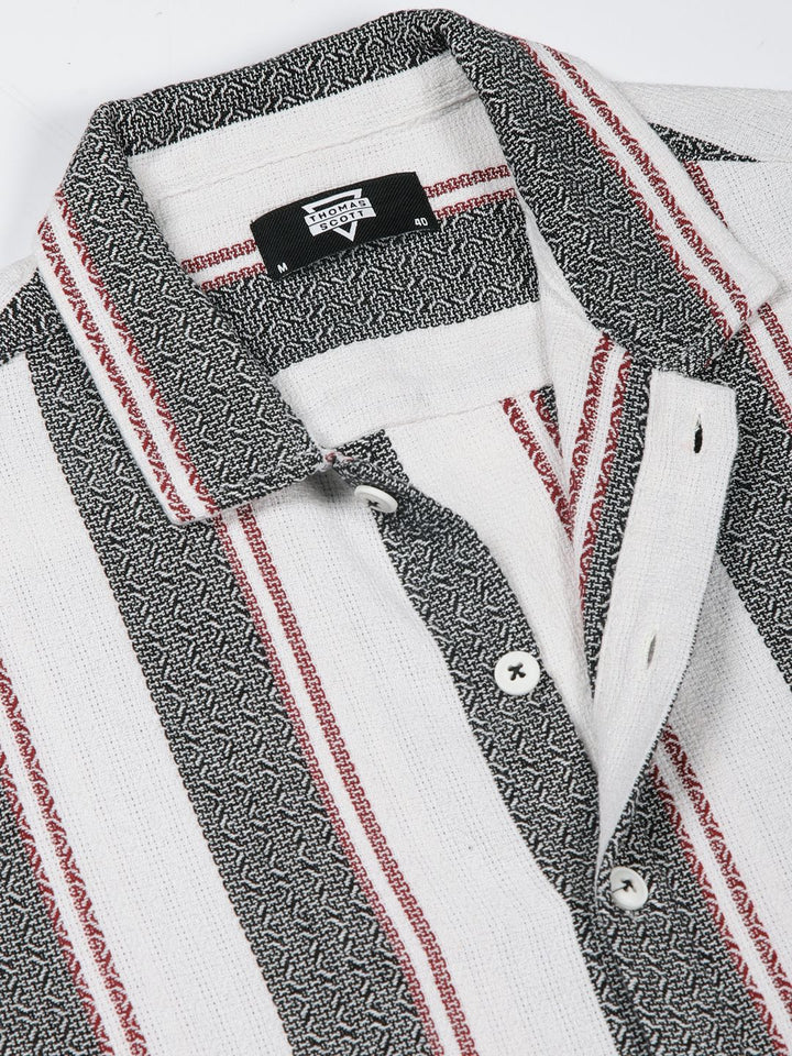 Thomas Scott Men Premium Spread Collar Vertical Striped Cotton Slim Fit Casual Shirt