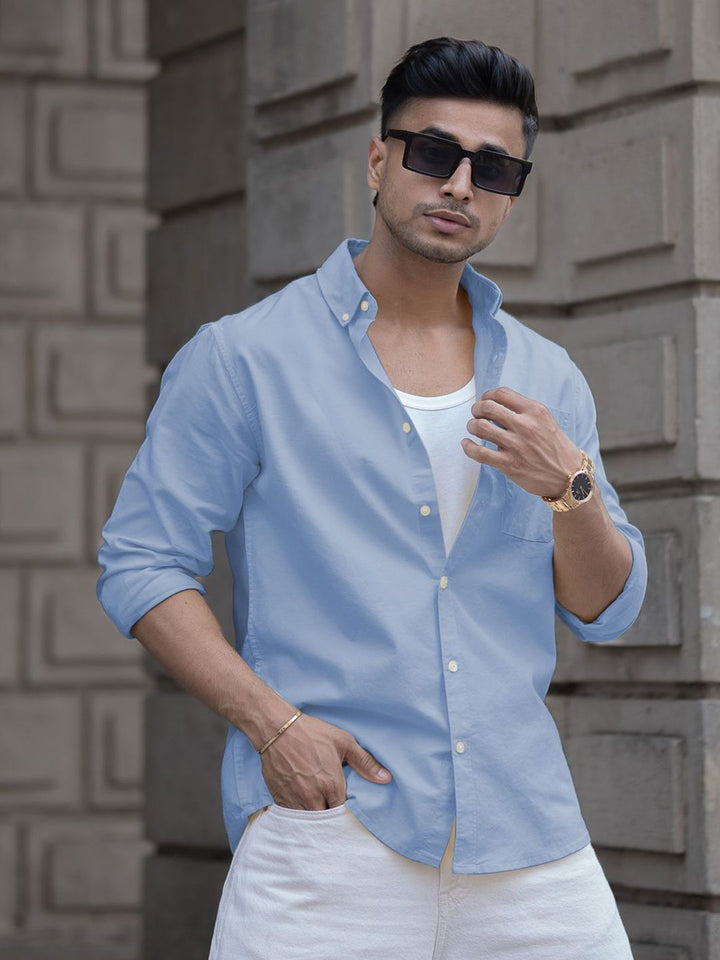 Powerlook Men Solid Spread Collar Cotton Casual Shirt