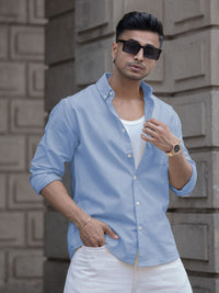 Powerlook Men Solid Spread Collar Cotton Casual Shirt