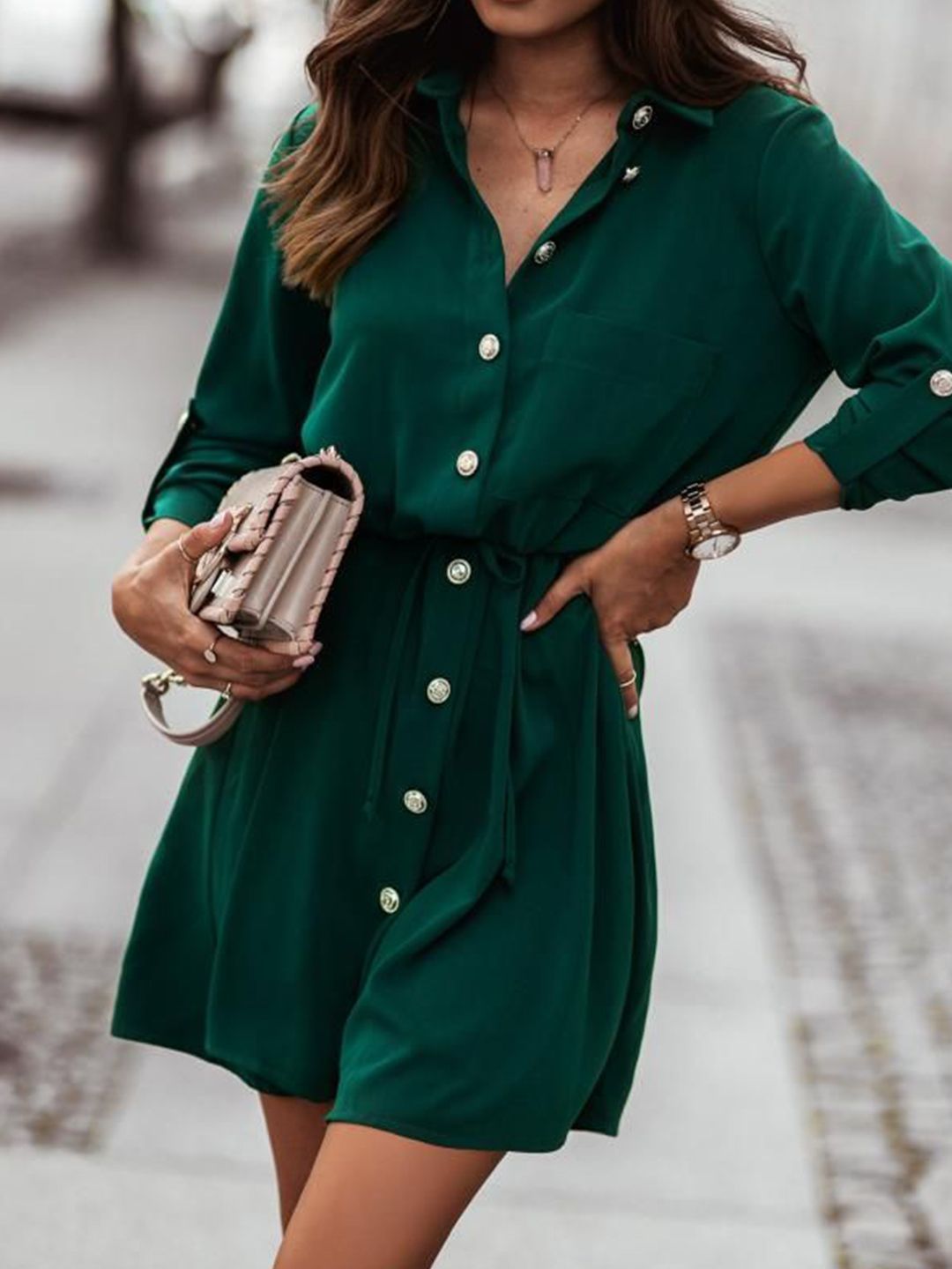 all about you Lapel Coller Shirt Dress